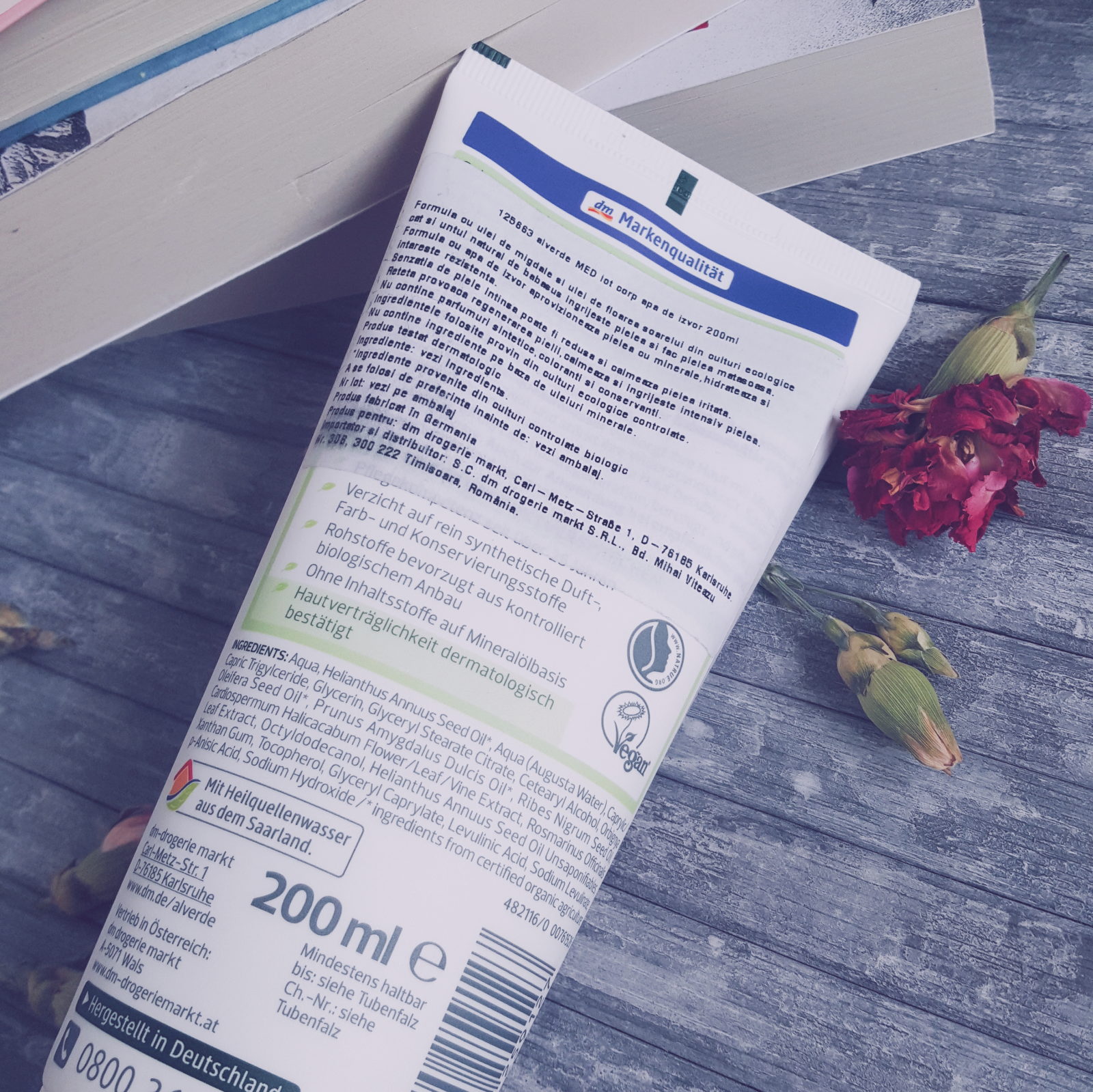 alverde MED loțiune de corp cu apă de izvor, ingrediente alverde med, lotiune de corp cu apa de izvor și uleiuri naturale, pareri, review, magazinul dm, produs natural, ingrediente, Debora Tentis, farmacist online